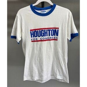 Vintage 80s 90s Hanes Ringer T Shirt M Houghton For Congress Political USA Made